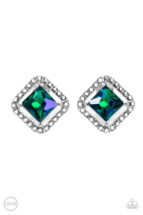 Cosmic Catwalk Green Clip On-Earrings