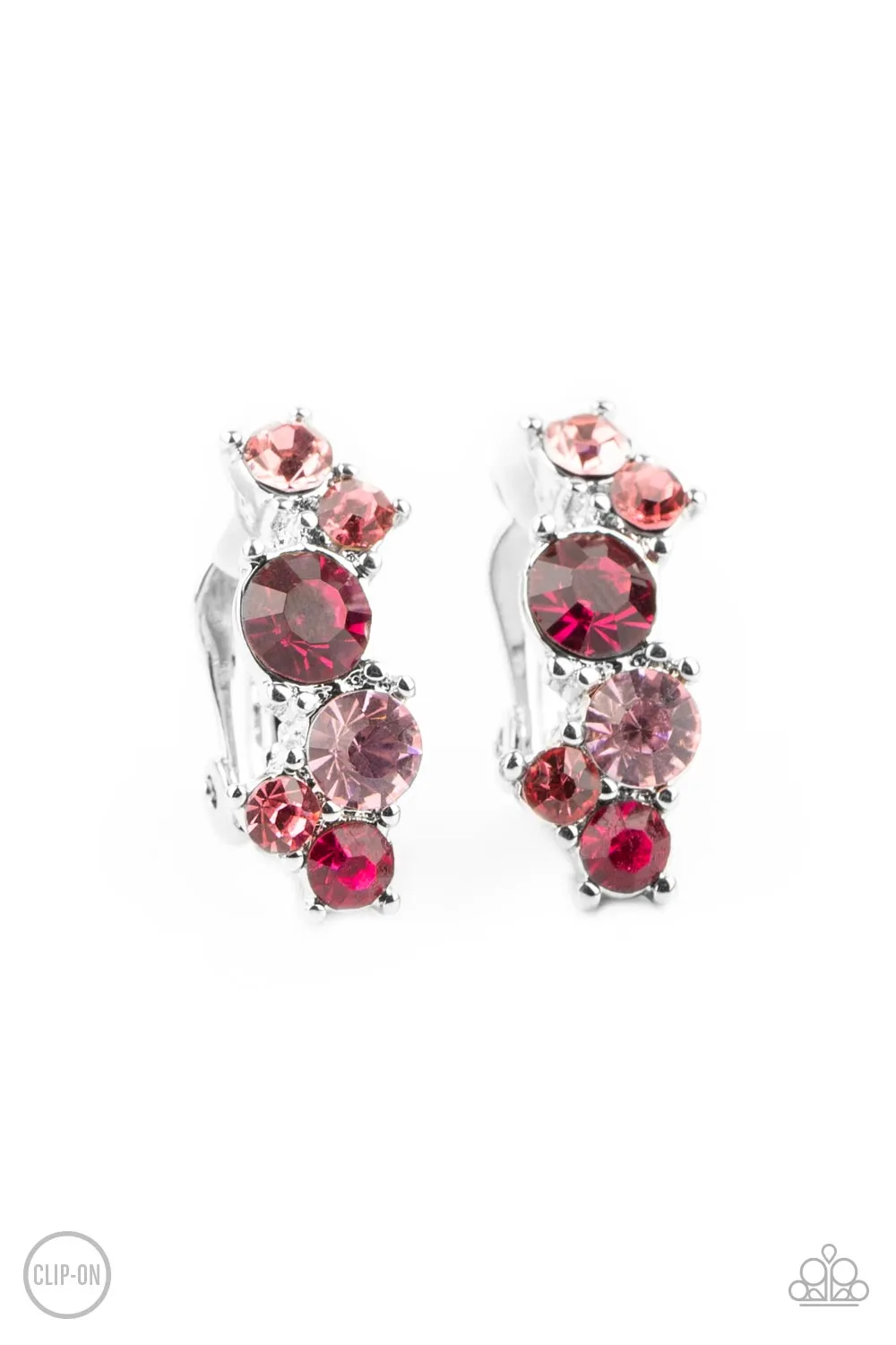 Cosmic Celebration Pink Gem Clip-On Earrings - Paparazzi Accessories