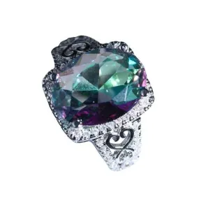 Creative Mosaic Colorful Rainbow Stone Sea Blue Zircon Ring