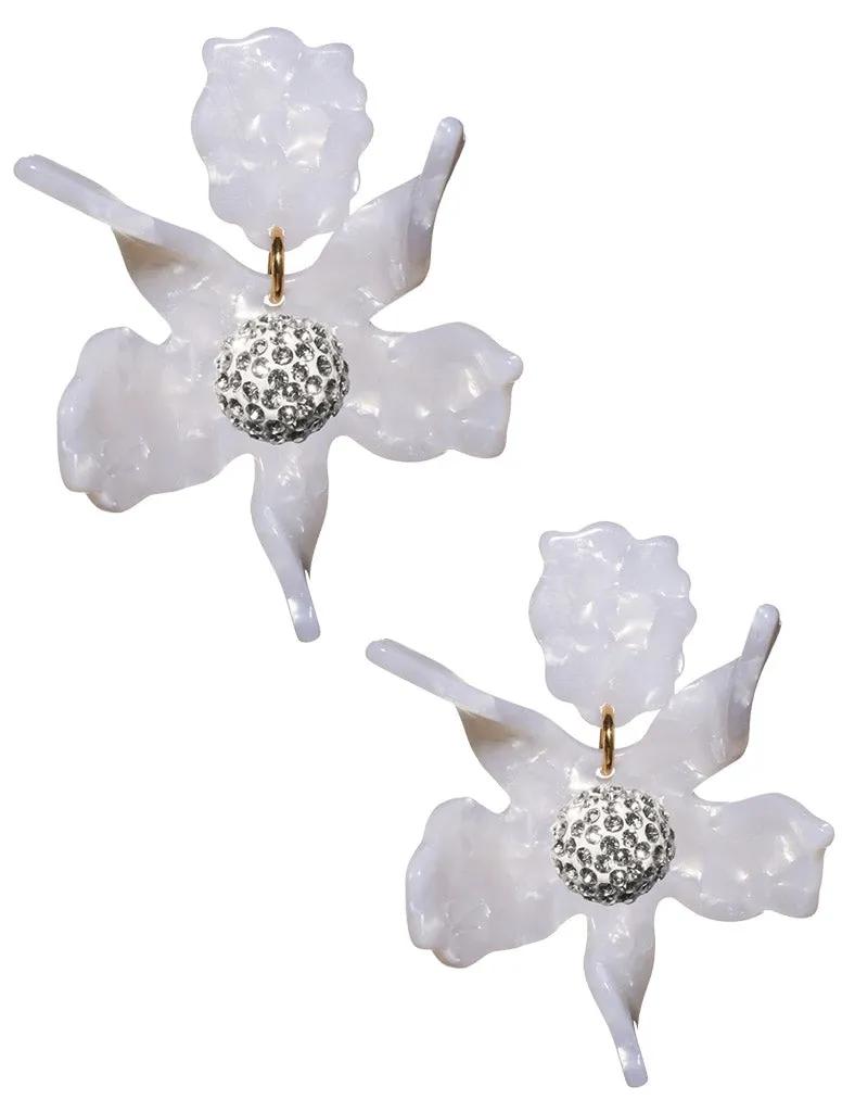 Crystal Lily Clip-on Earrings, Mother of Pearl