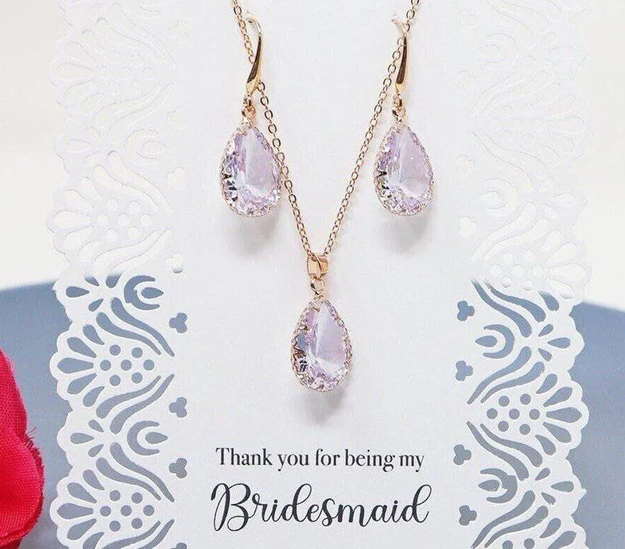 Cubic Zirconia Diamond Water Drop Crystal Necklace, Bridesmaid Jewelry, Bridesmaid Earrings Necklace, Maid Of Honor, Mother Of Groom.