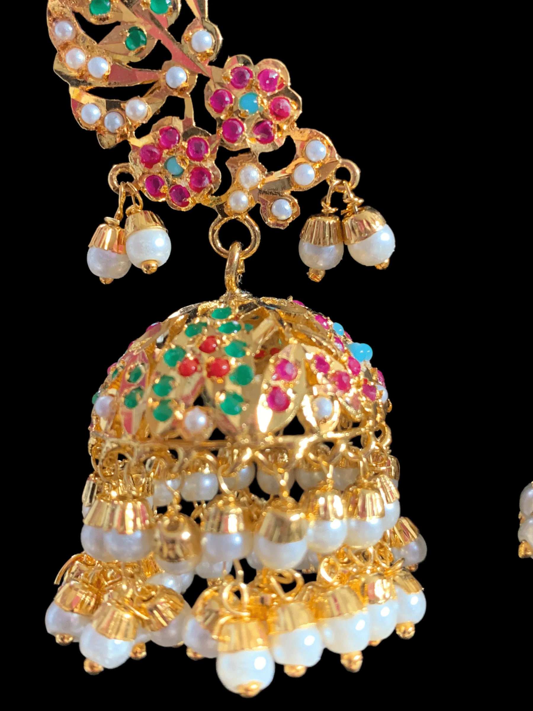 DER316 jadau kaanphool earrings in Navratan / multicolor  ( READY TO SHIP)