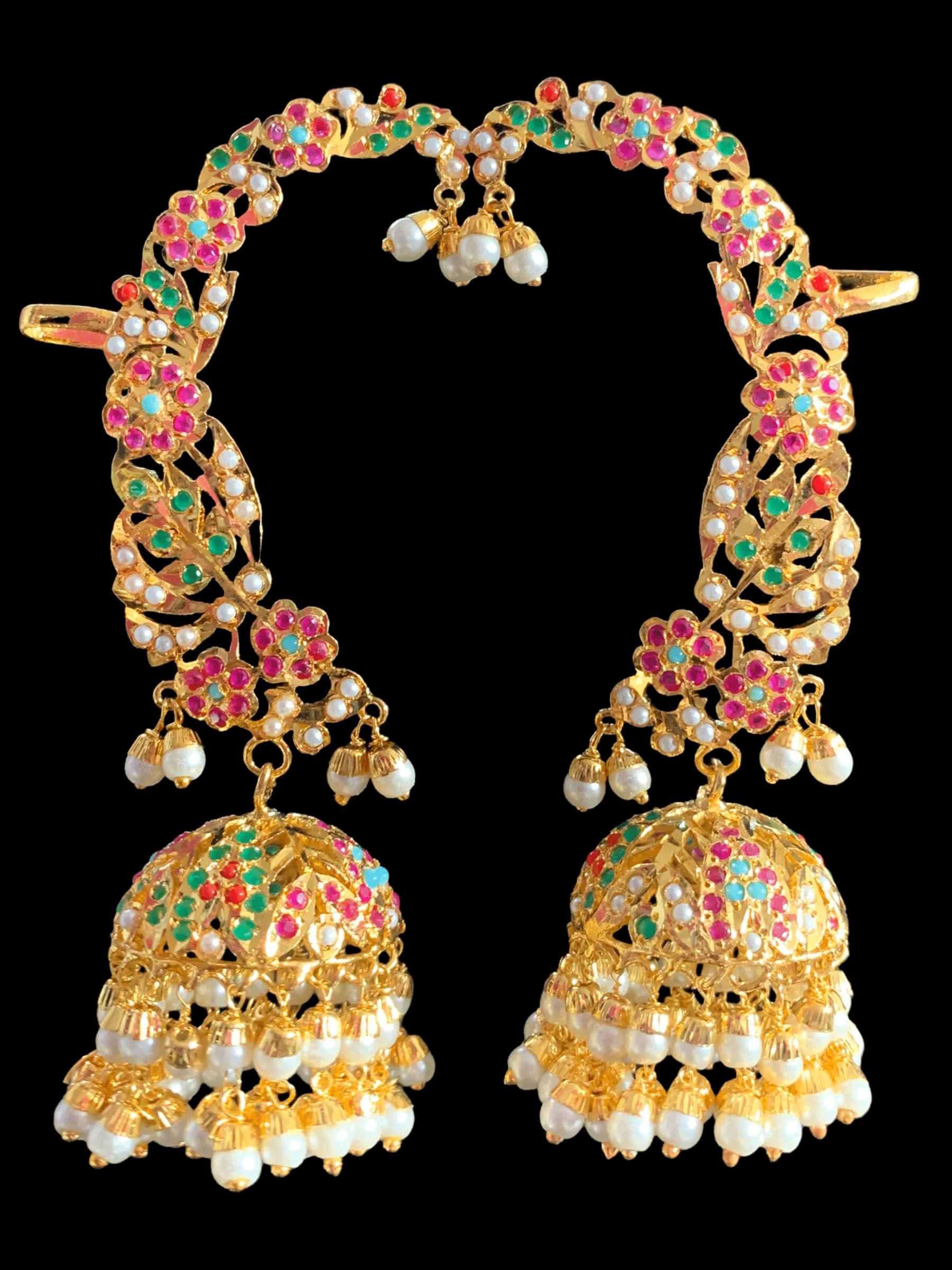 DER316 jadau kaanphool earrings in Navratan / multicolor  ( READY TO SHIP)