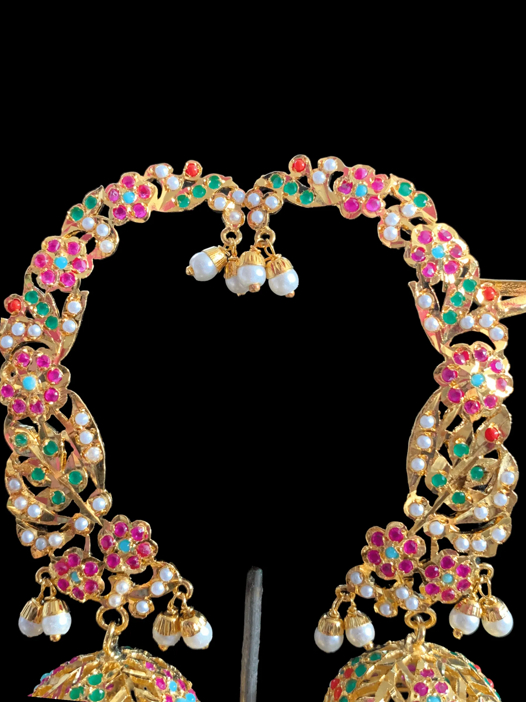 DER316 jadau kaanphool earrings in Navratan / multicolor  ( READY TO SHIP)