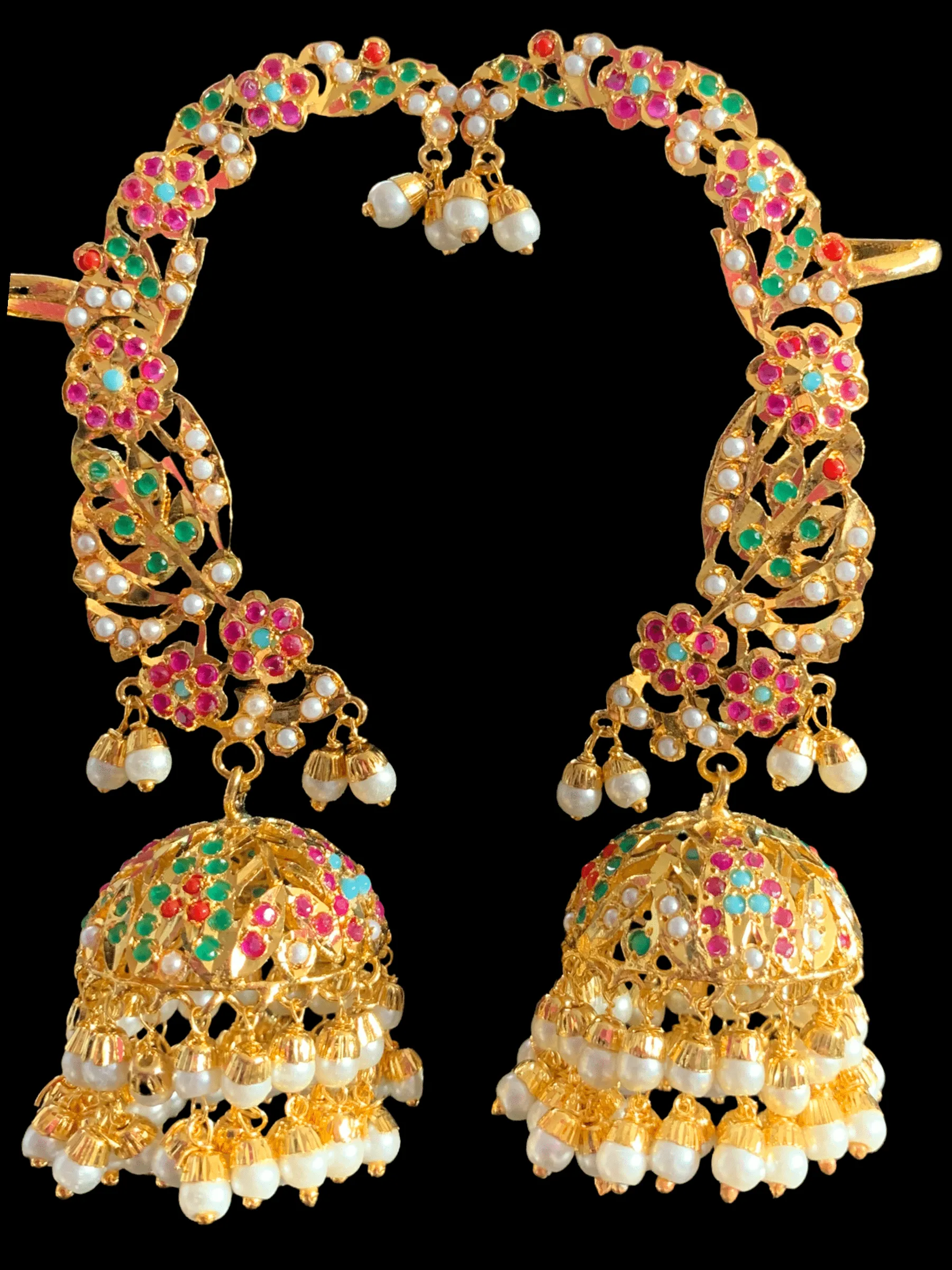 DER316 jadau kaanphool earrings in Navratan / multicolor  ( READY TO SHIP)