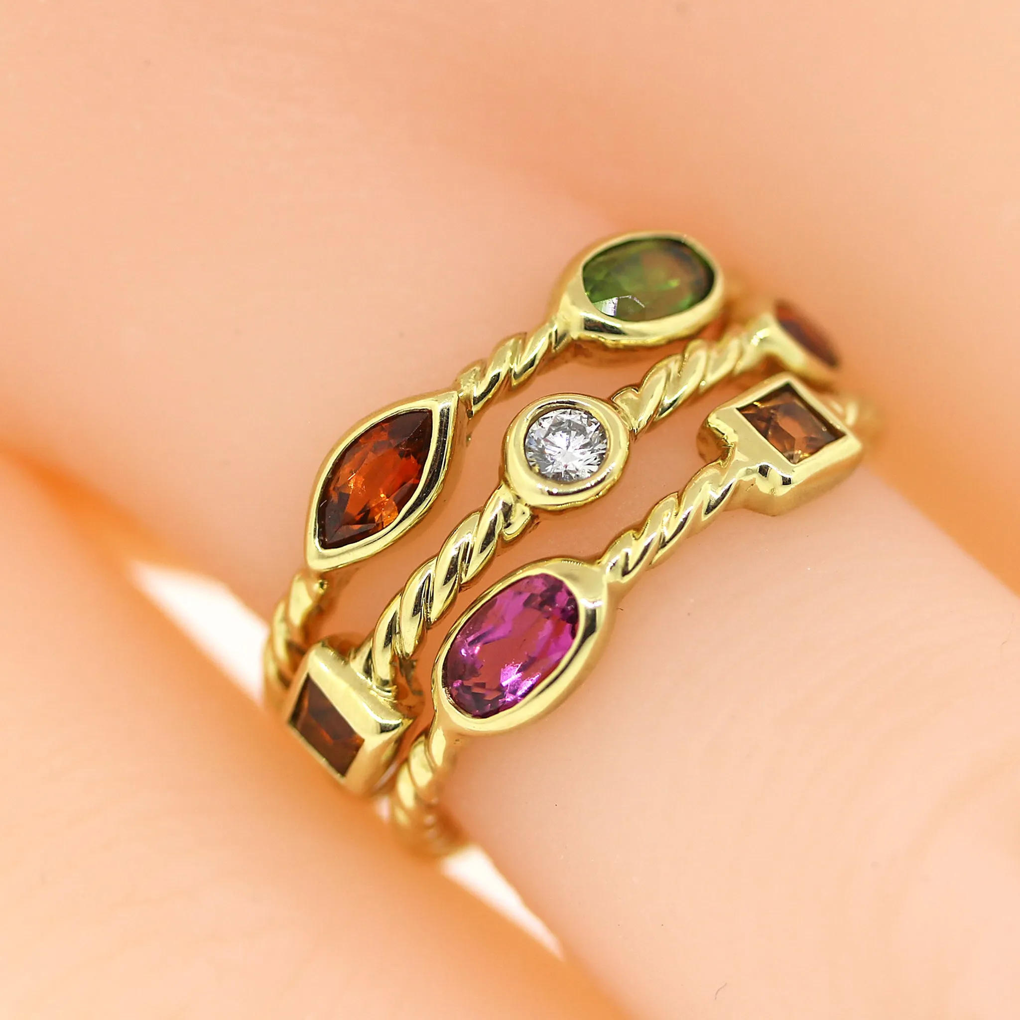 Diamond & Gemstone Triple Row Statement Ring