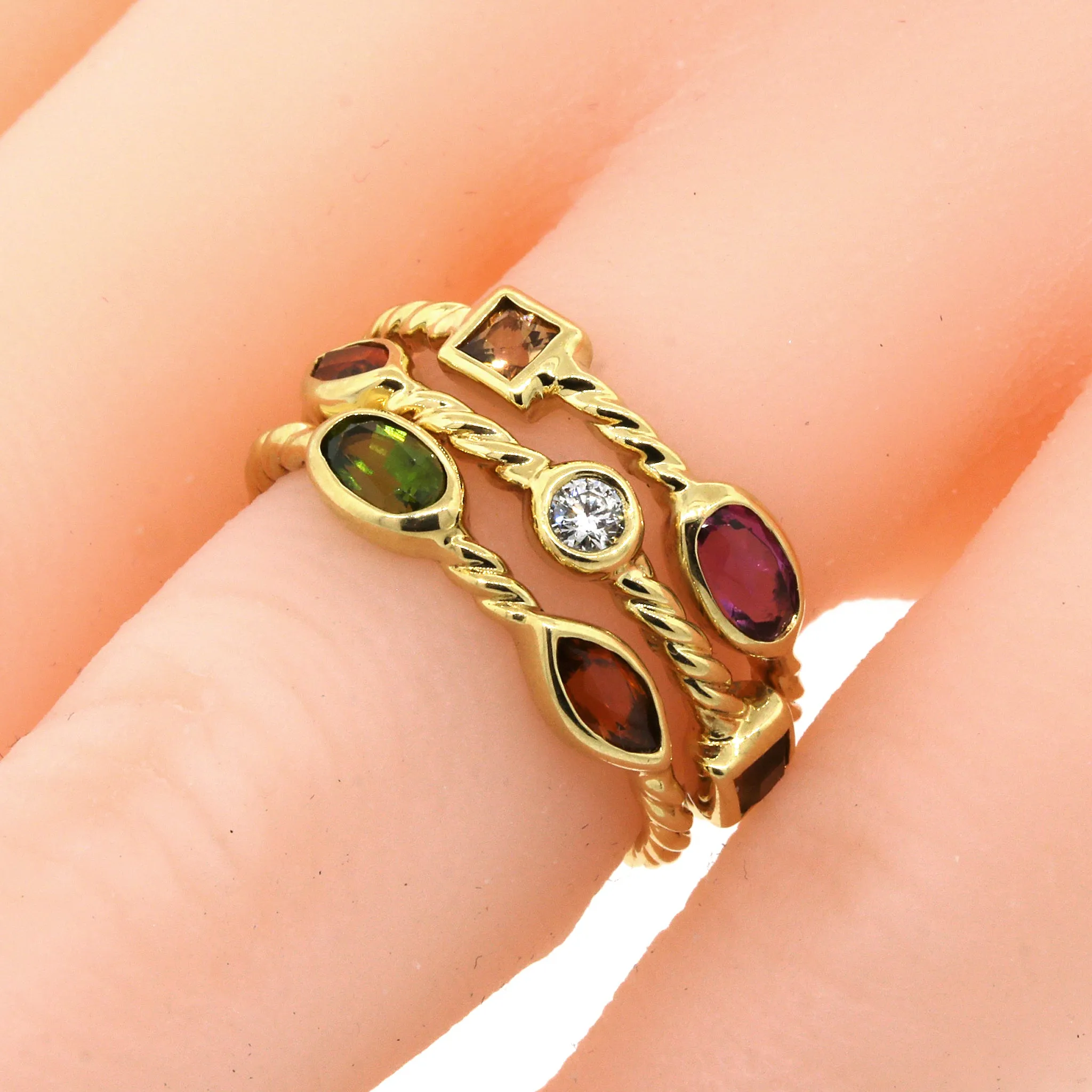 Diamond & Gemstone Triple Row Statement Ring