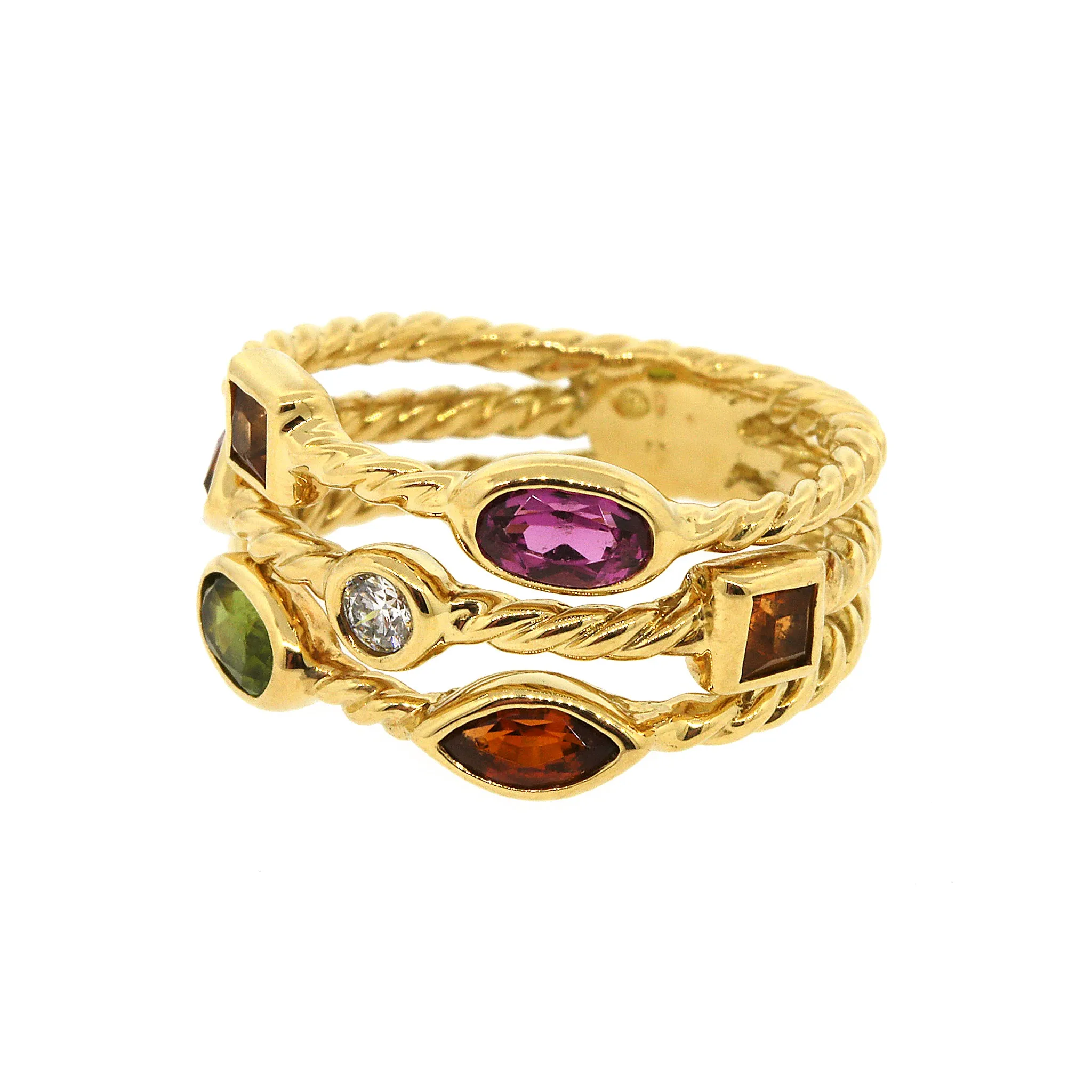 Diamond & Gemstone Triple Row Statement Ring