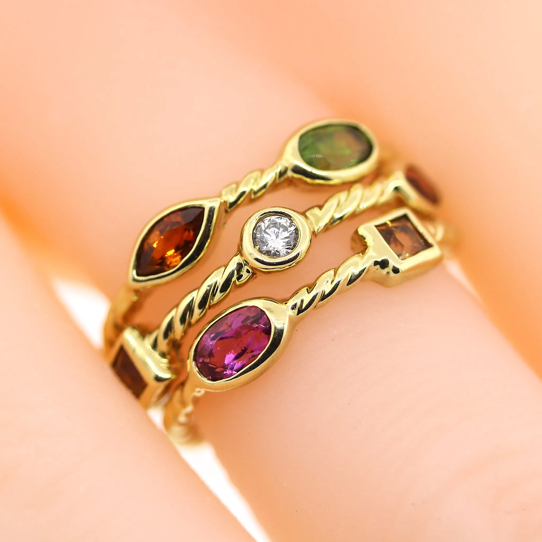 Diamond & Gemstone Triple Row Statement Ring