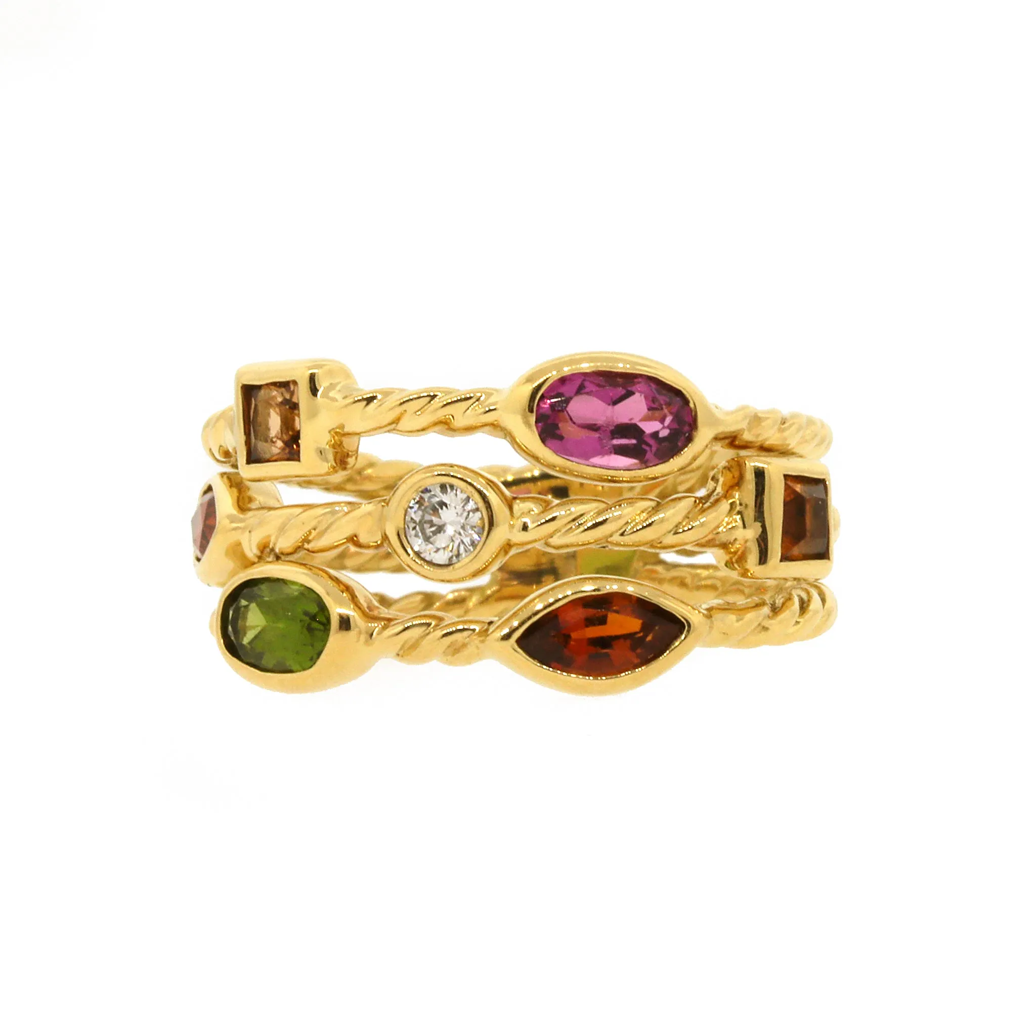 Diamond & Gemstone Triple Row Statement Ring