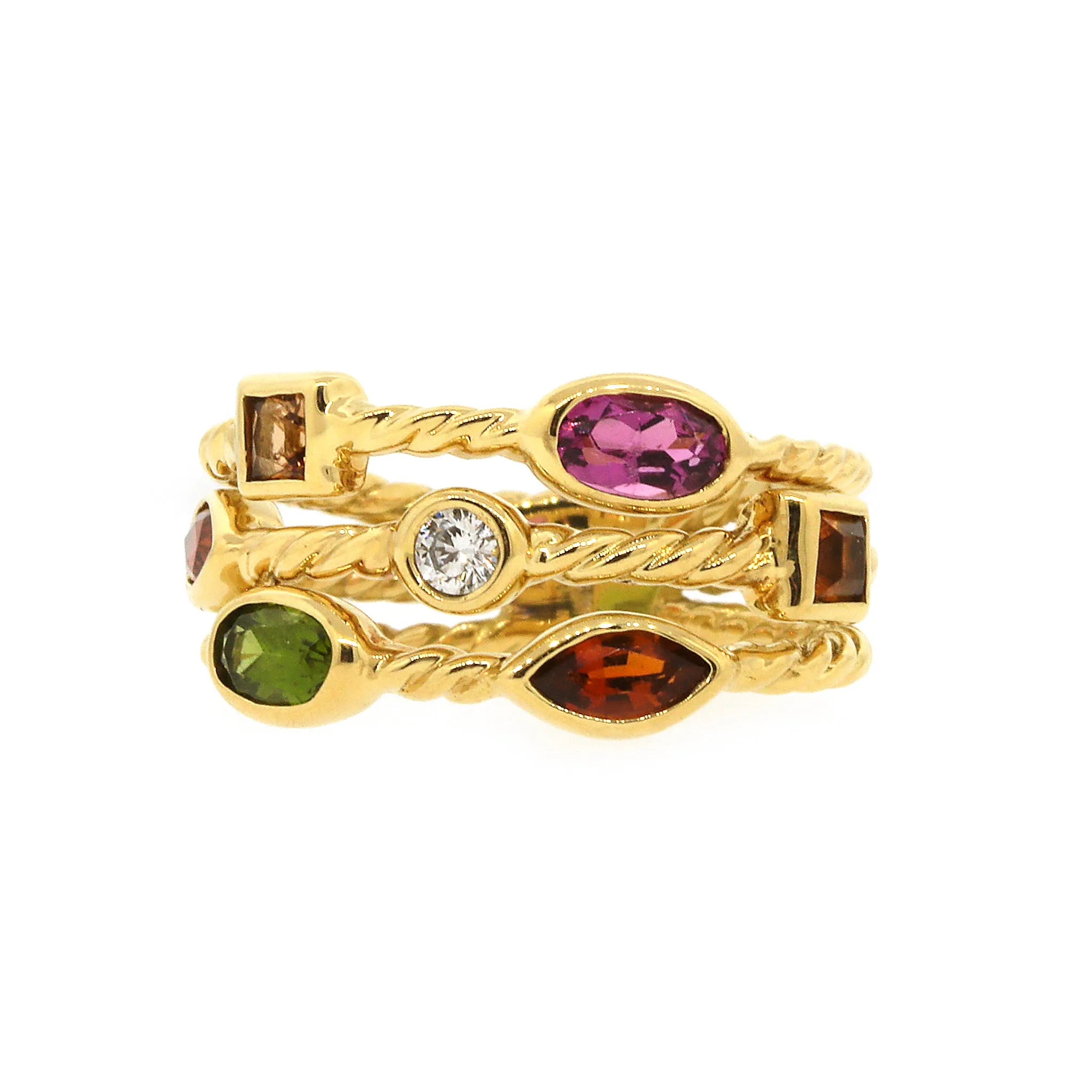 Diamond & Gemstone Triple Row Statement Ring