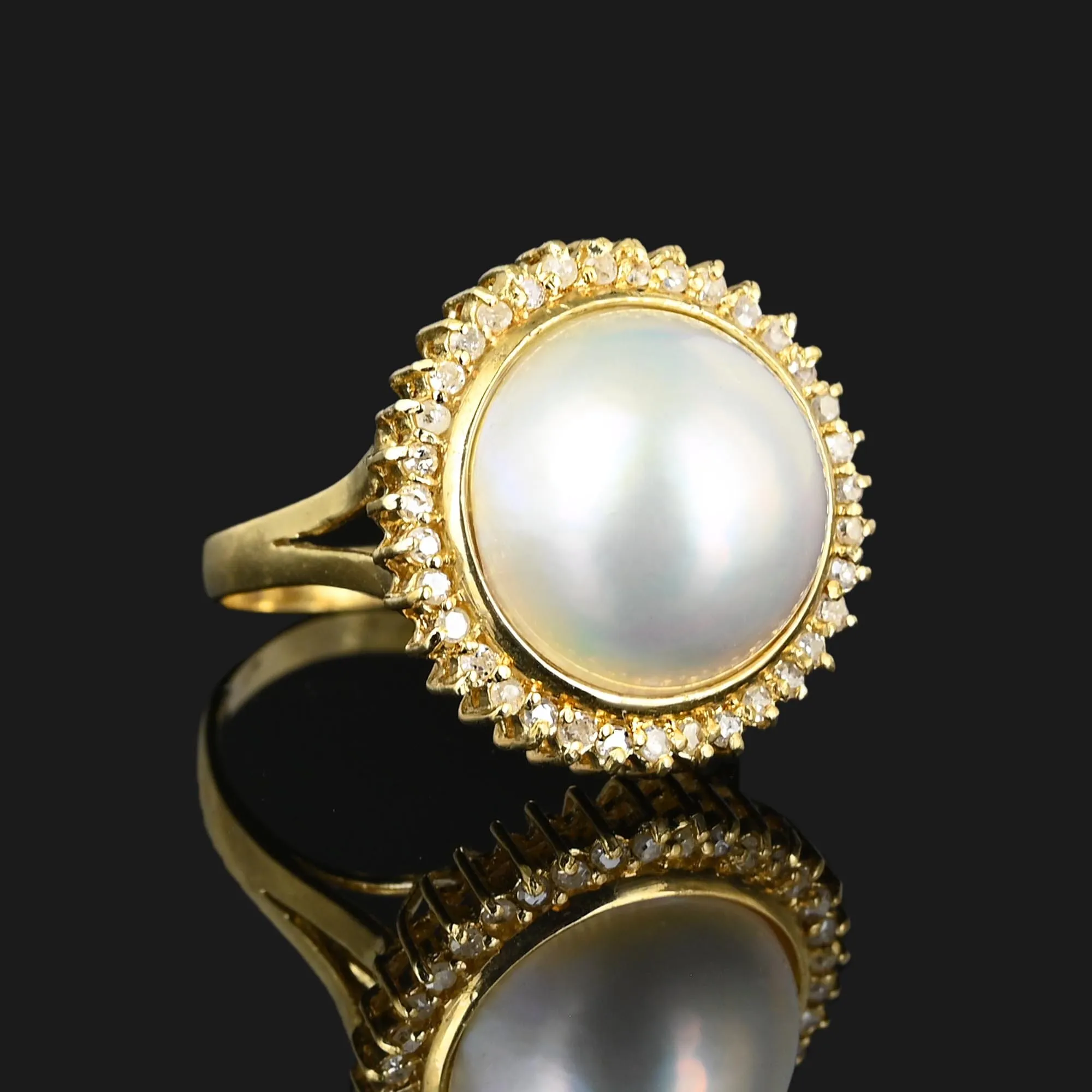 Diamond Halo Mabe Pearl Ring in 14K Gold