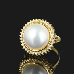 Diamond Halo Mabe Pearl Ring in 14K Gold