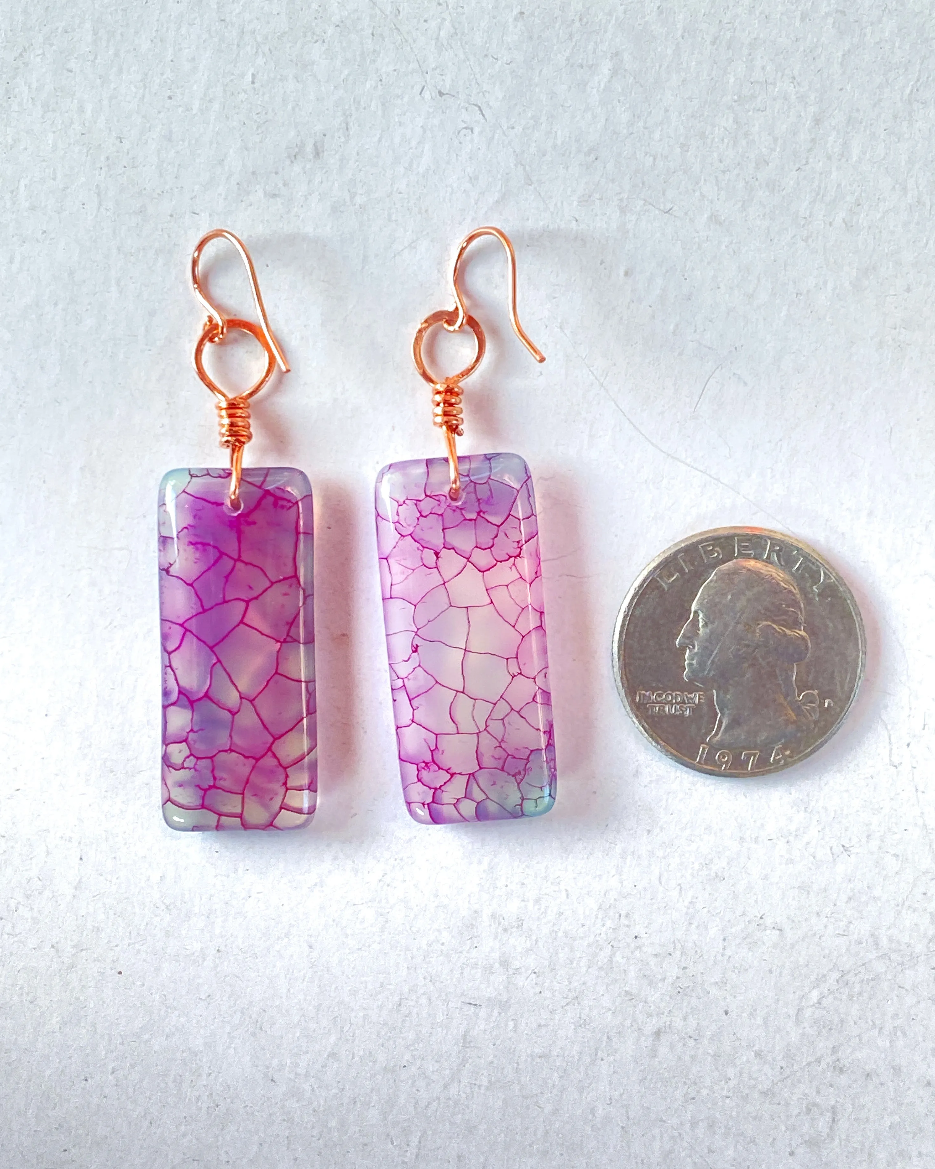 Dragon’s Vein Agate gemstone and copper drop earrings