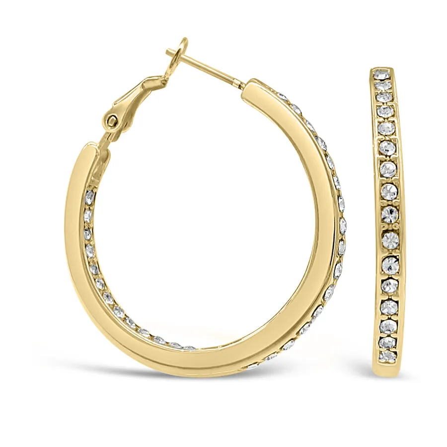 Ear Sense Earring F405 32mm Gold Hoop with Inset Crystals