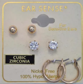 Ear Sense Gold Ball Stud, CZ & 15MM Hoop Trio FC299