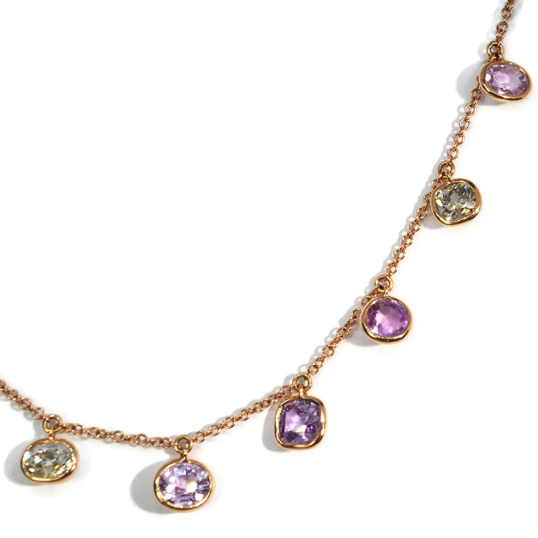 Eclat Jewels - Necklace with Multi-color Sapphires, and Brown Diamonds, 18k Rose Gold