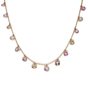 Eclat Jewels - Necklace with Multi-color Sapphires, and Brown Diamonds, 18k Rose Gold