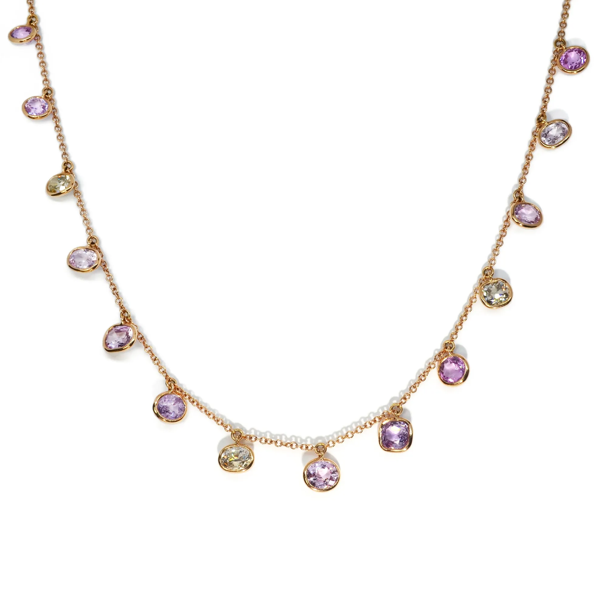 Eclat Jewels - Necklace with Multi-color Sapphires, and Brown Diamonds, 18k Rose Gold