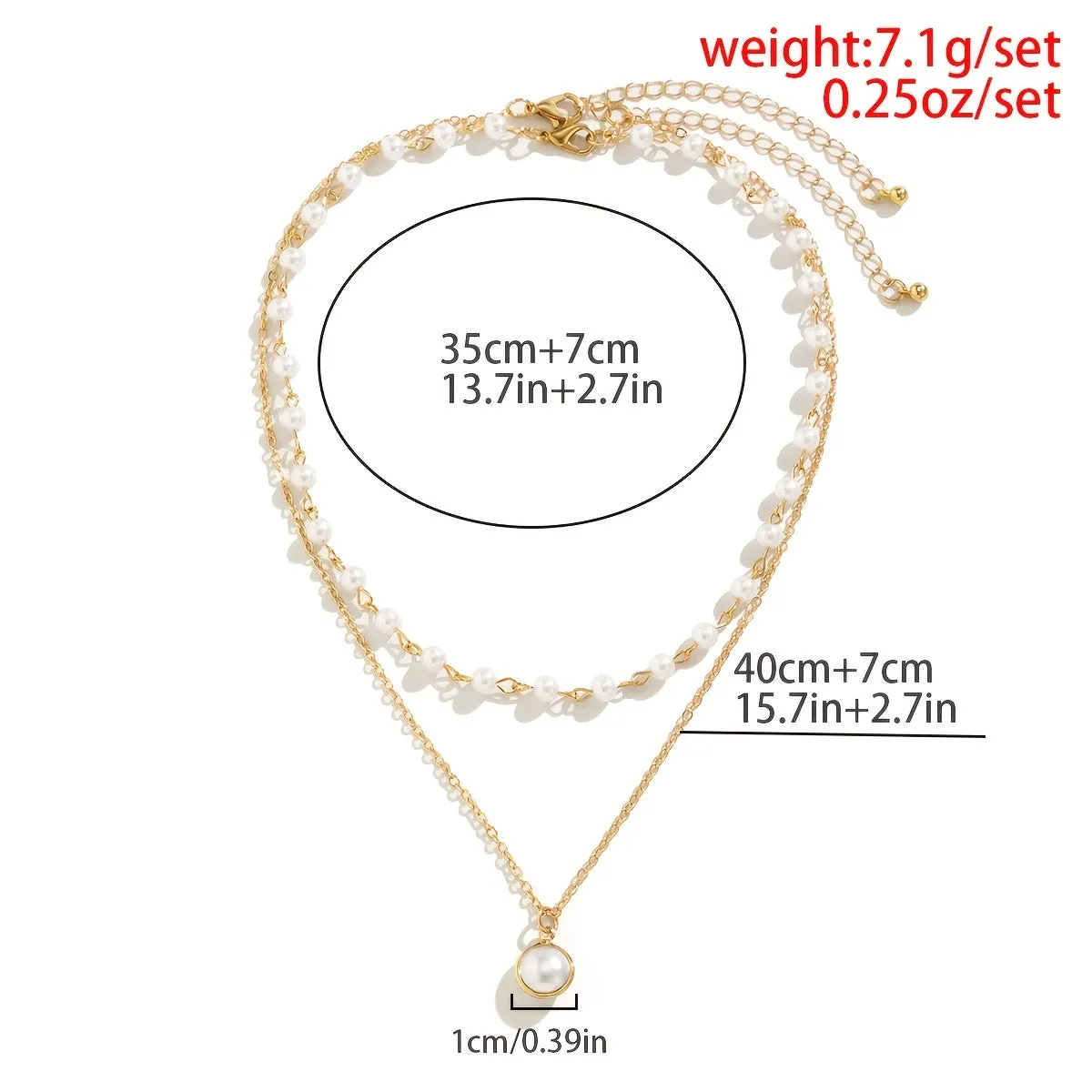 Elevate Your Style with our 2-Piece Temperament Necklace Set - Large Faux Pearls, Stackable Neck Chain, and Detachable Design for Women and Girls