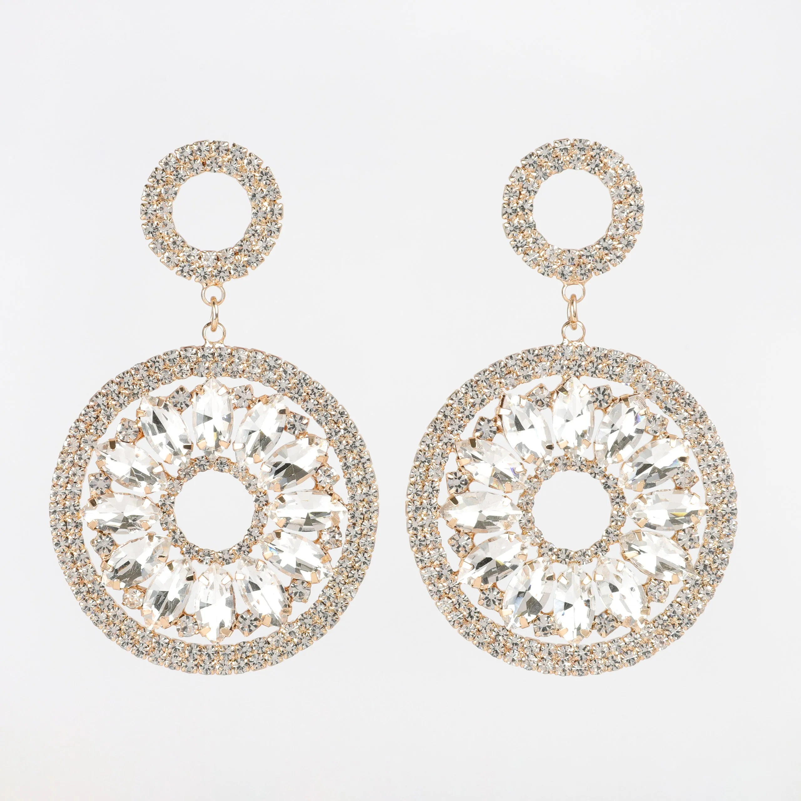 Estella Circle Drop Rhinestone Post Earrings