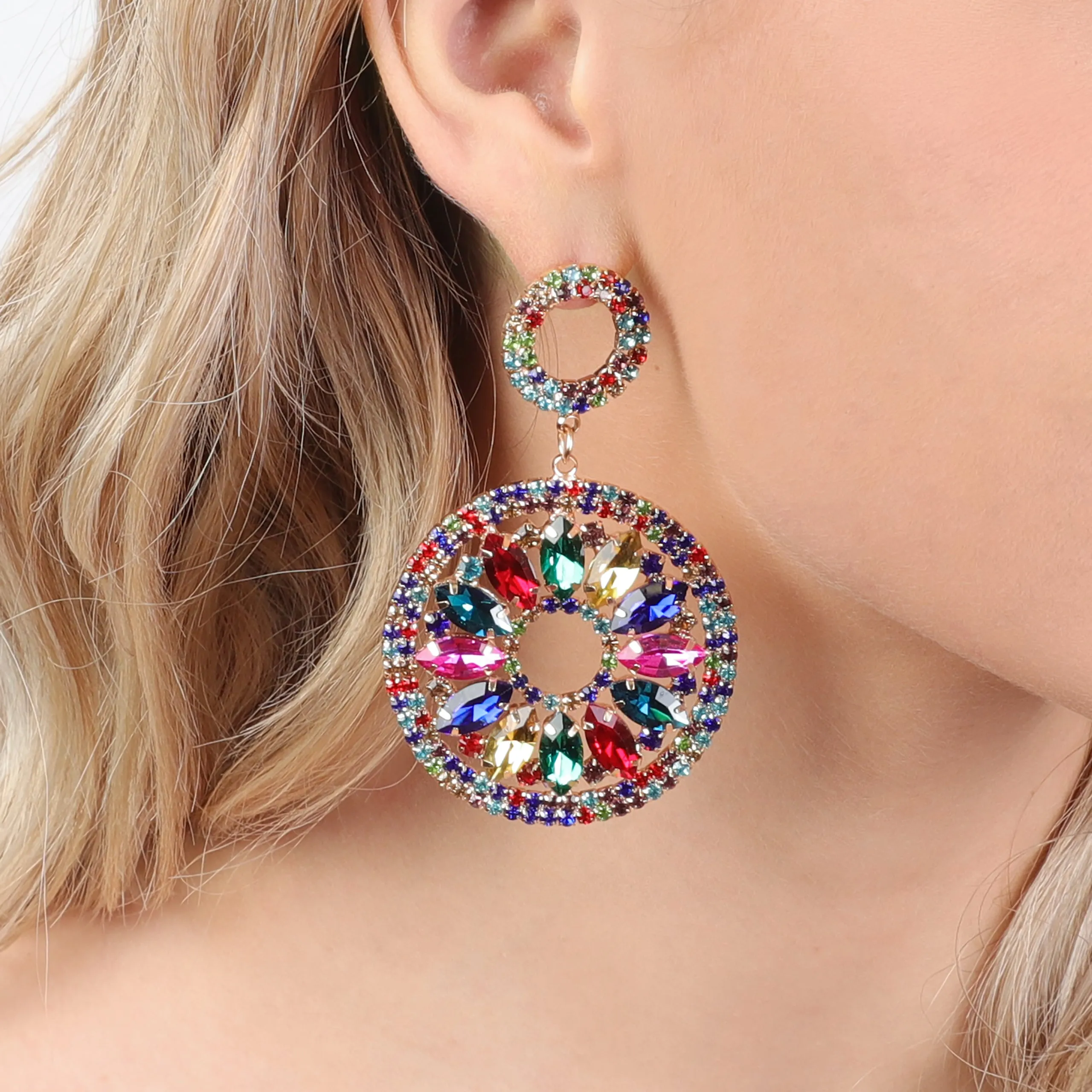 Estella Circle Drop Rhinestone Post Earrings