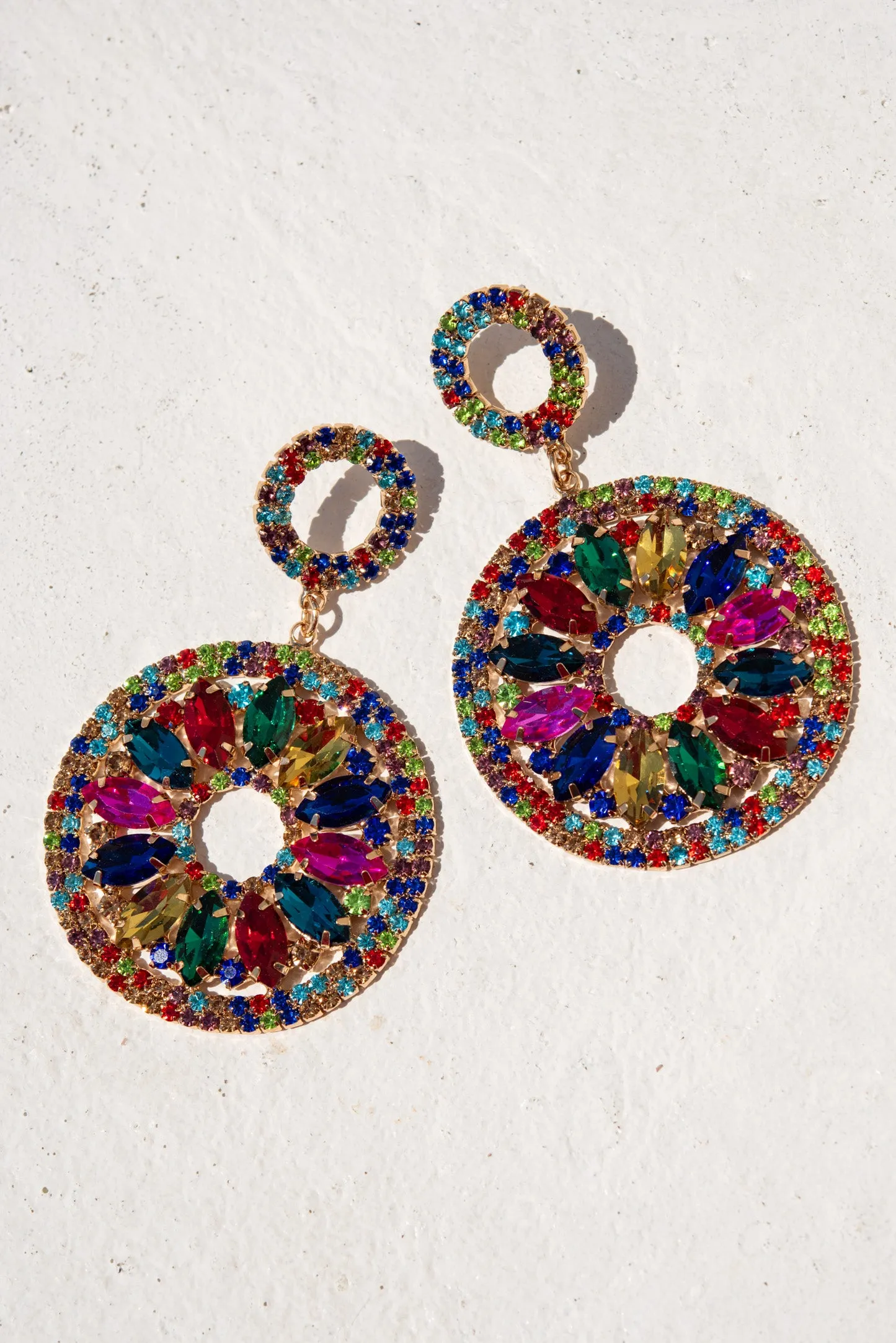 Estella Circle Drop Rhinestone Post Earrings