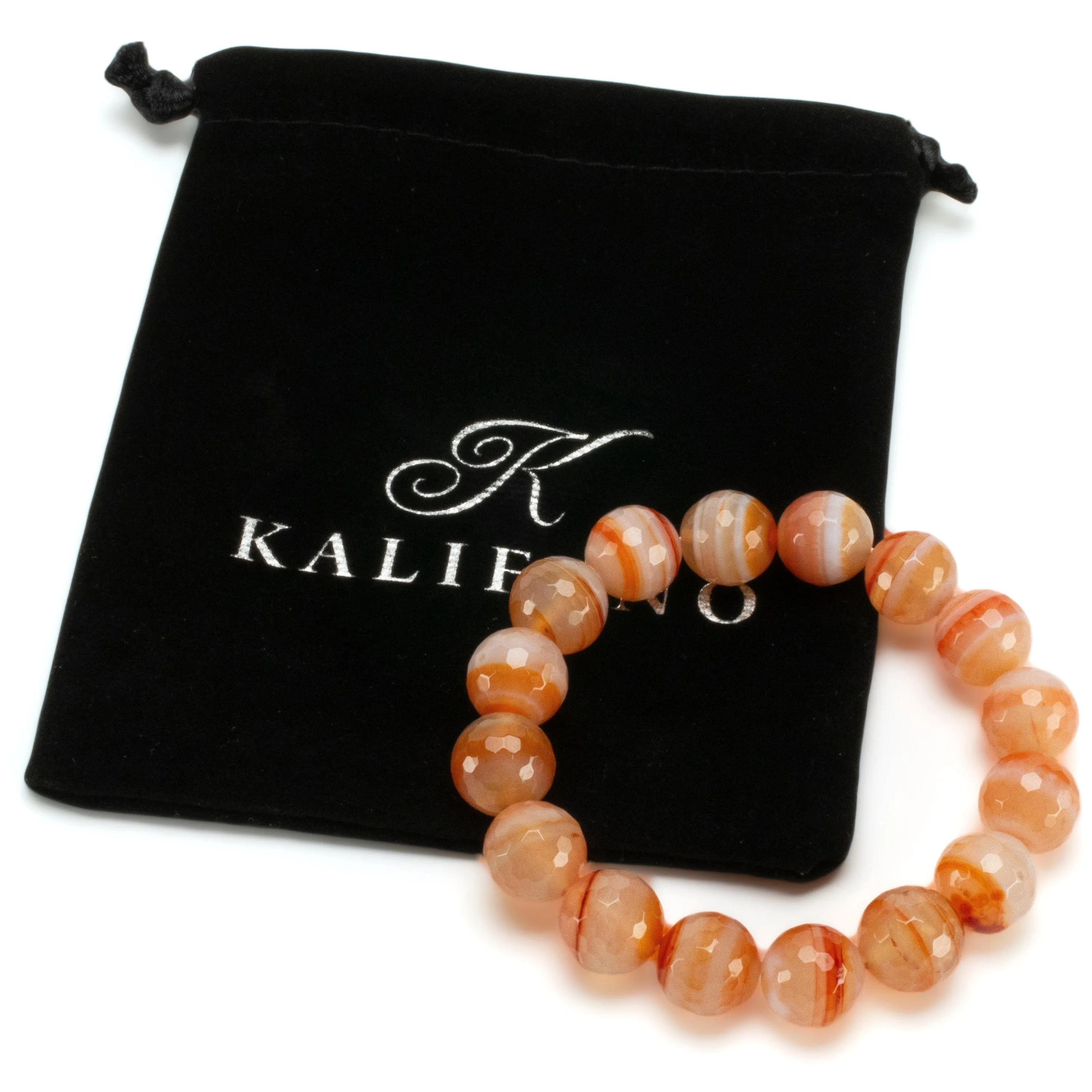 Faceted Banded Carnelian 12mm Gemstone Bead Elastic Bracelet