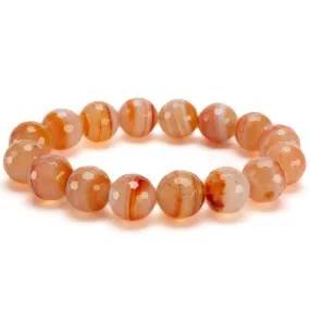 Faceted Banded Carnelian 12mm Gemstone Bead Elastic Bracelet