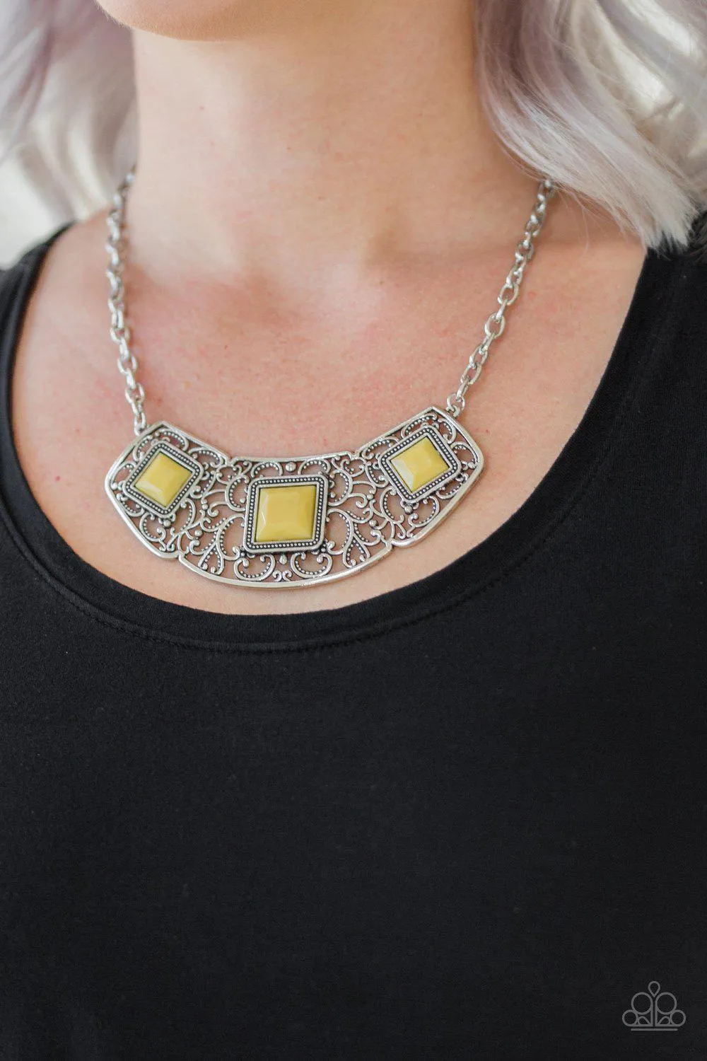 Feeling Inde-PENDANT Yellow and Silver Necklace - Paparazzi Accessories