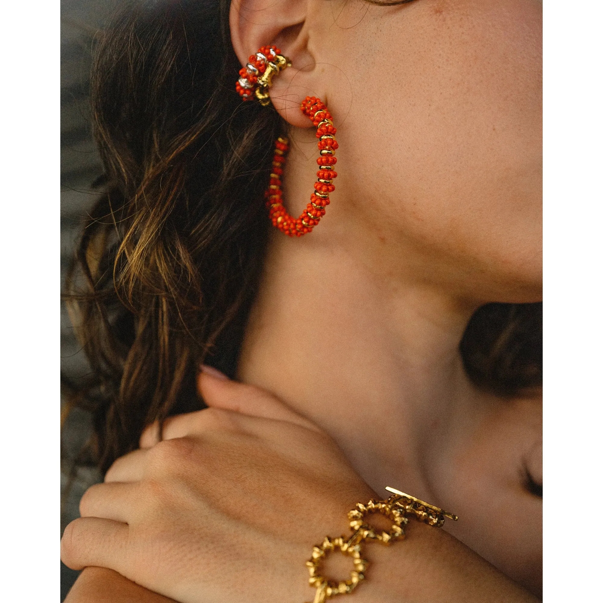 Formation Beaded Ear Cuff Orange (Silver)