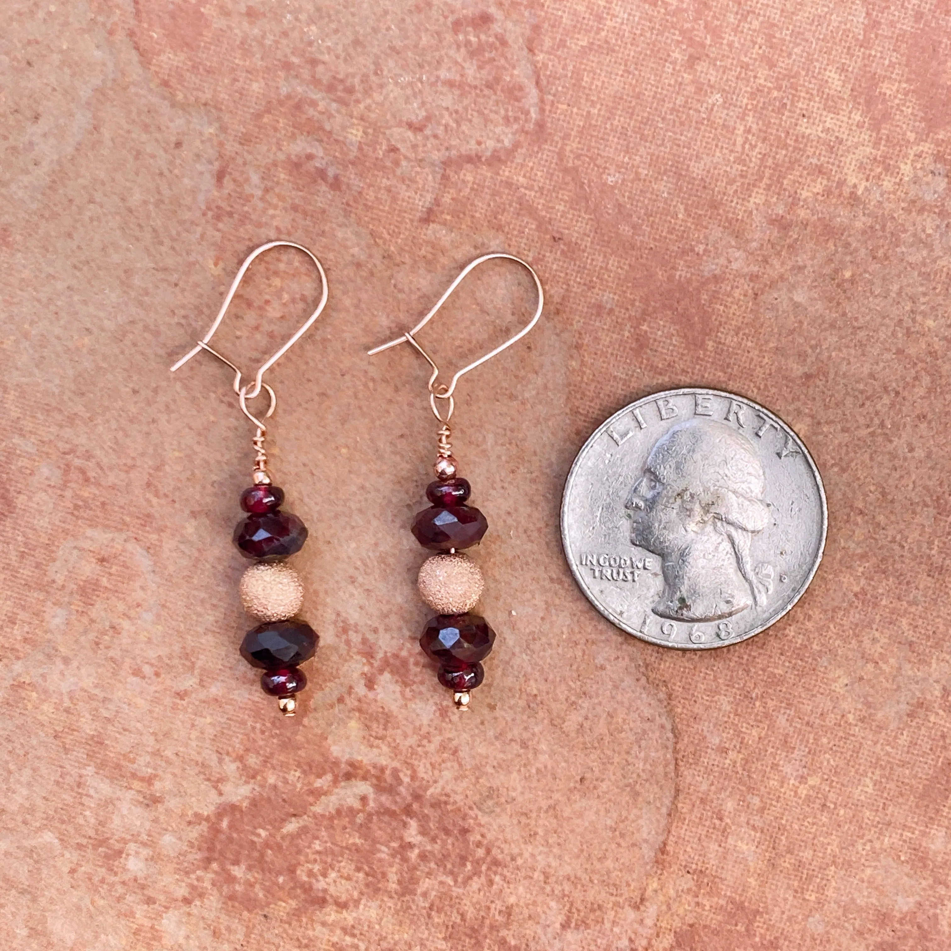 Garnet Gemstone and 14 kt Rose Gold fill Drop Earrings