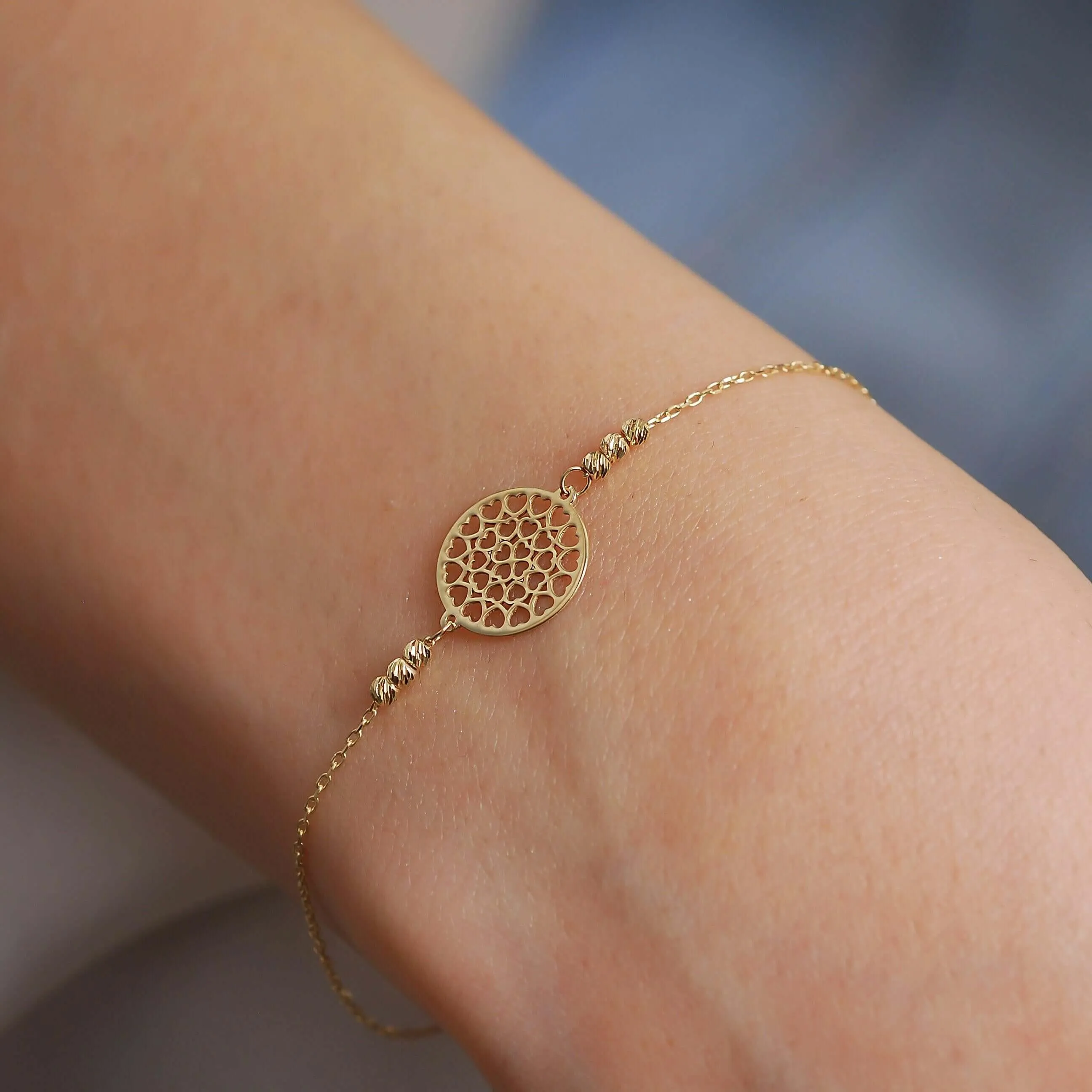 Gold Heart Bracelet | 14K Solid Gold