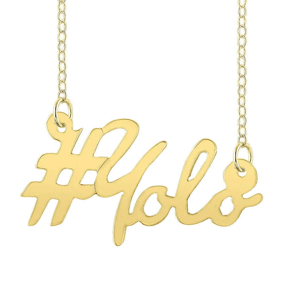 Gold Personalized Script Hashtag Necklace