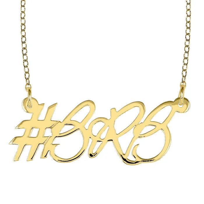 Gold Personalized Script Hashtag Necklace