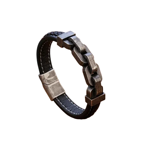 Gunmetal Stainless Steel Leather Biker Chain Bracelet