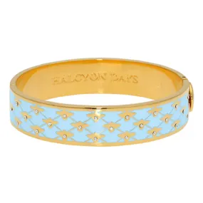 HALCYON DAYS 18K YELLOW GOLD 13MM BEE SPARKLE FORGET-ME-NOT ENAMEL BANGLE BRACELET