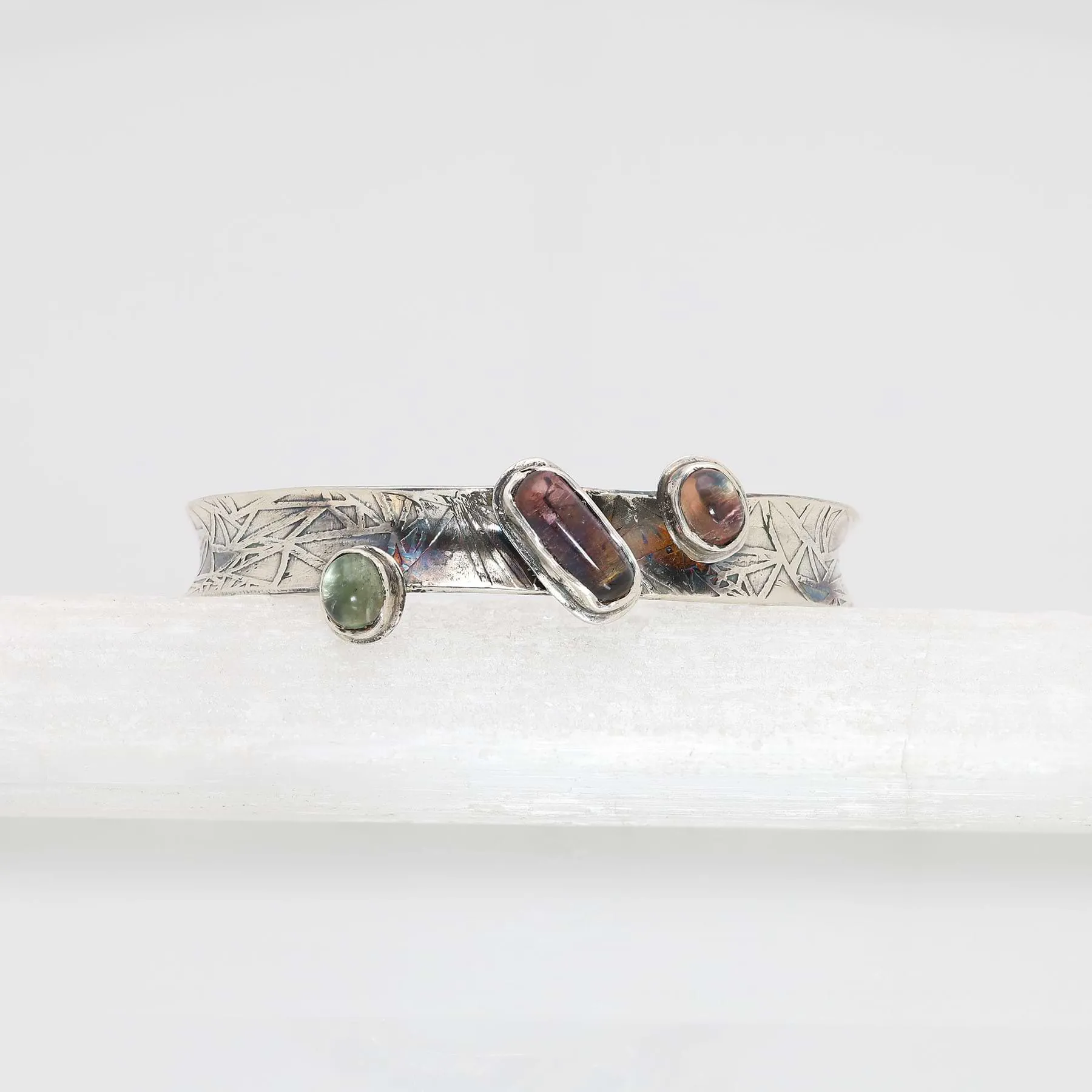 Highlands - Tourmaline Textured Silver Cuff Bracelet