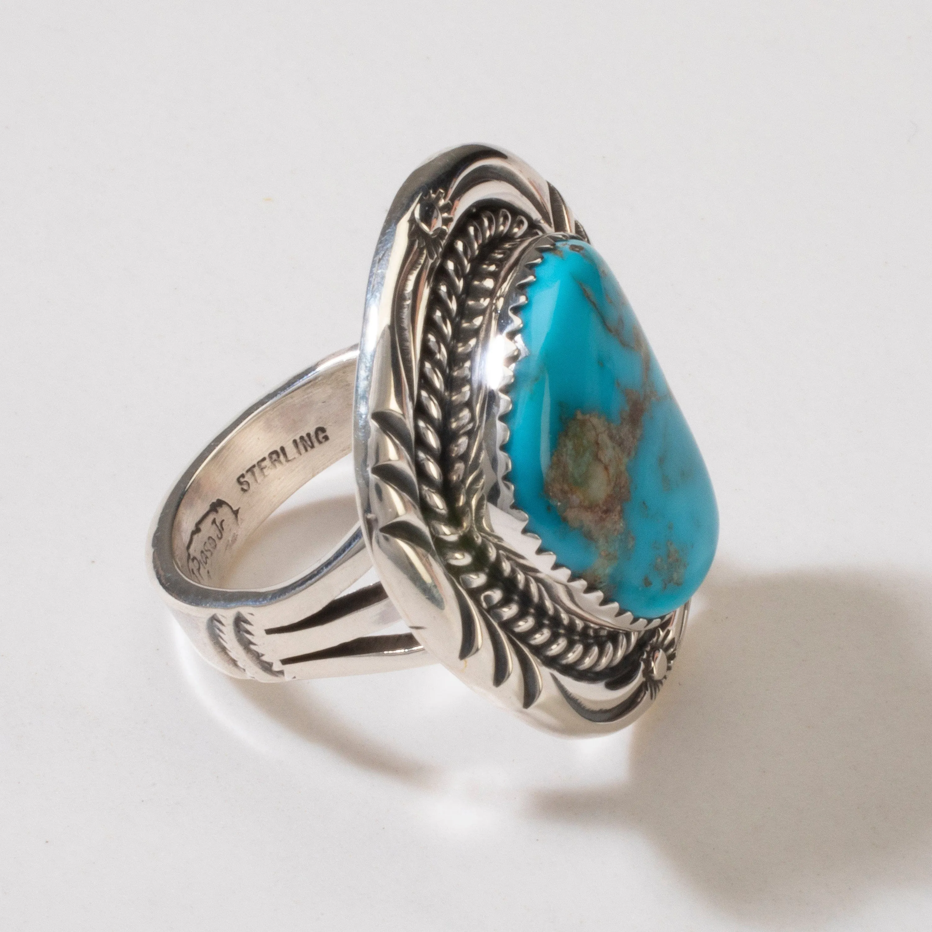 Joe Piaso Jr. Sleeping Beauty Turquoise Navajo USA Native American Made 925 Sterling Silver Ring