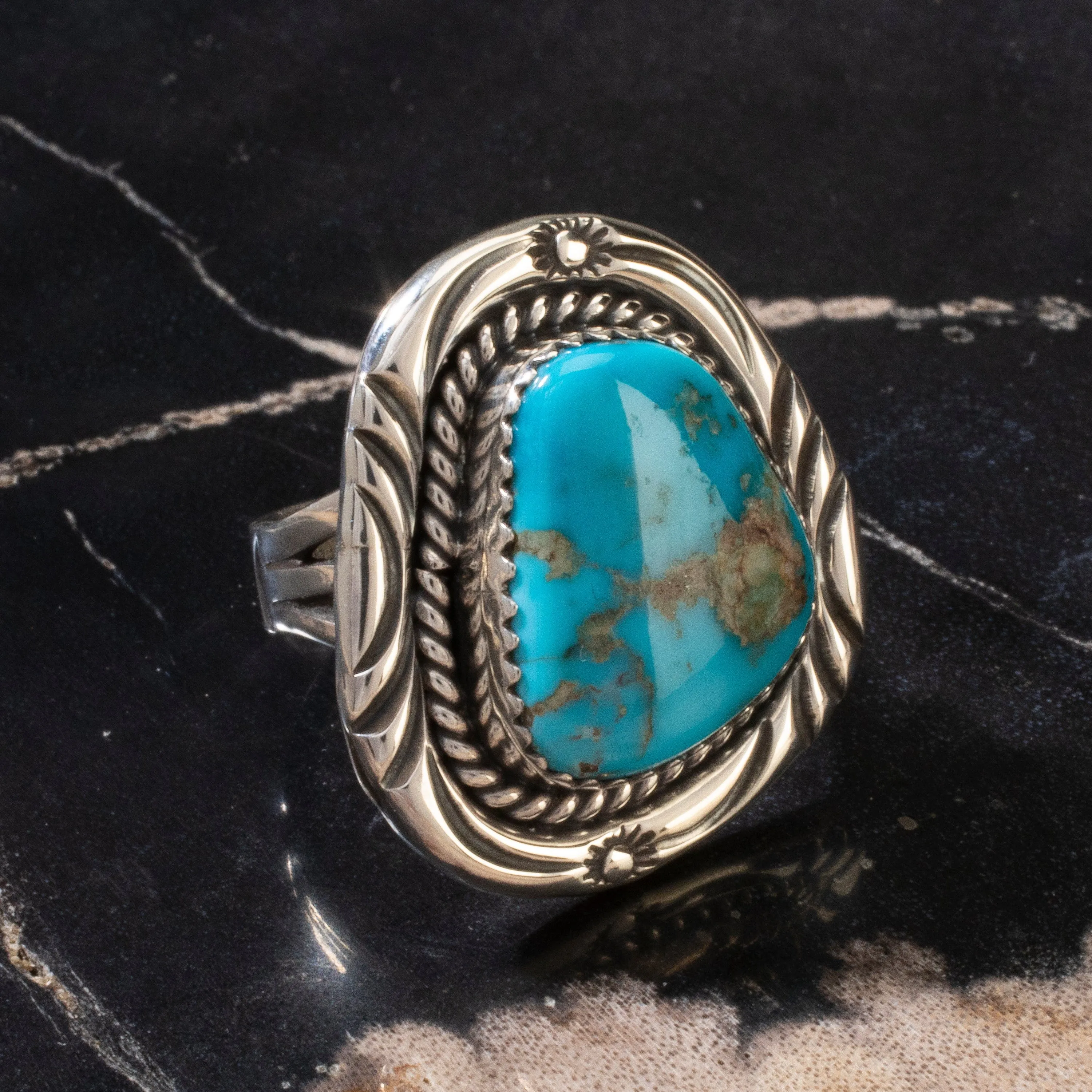 Joe Piaso Jr. Sleeping Beauty Turquoise Navajo USA Native American Made 925 Sterling Silver Ring