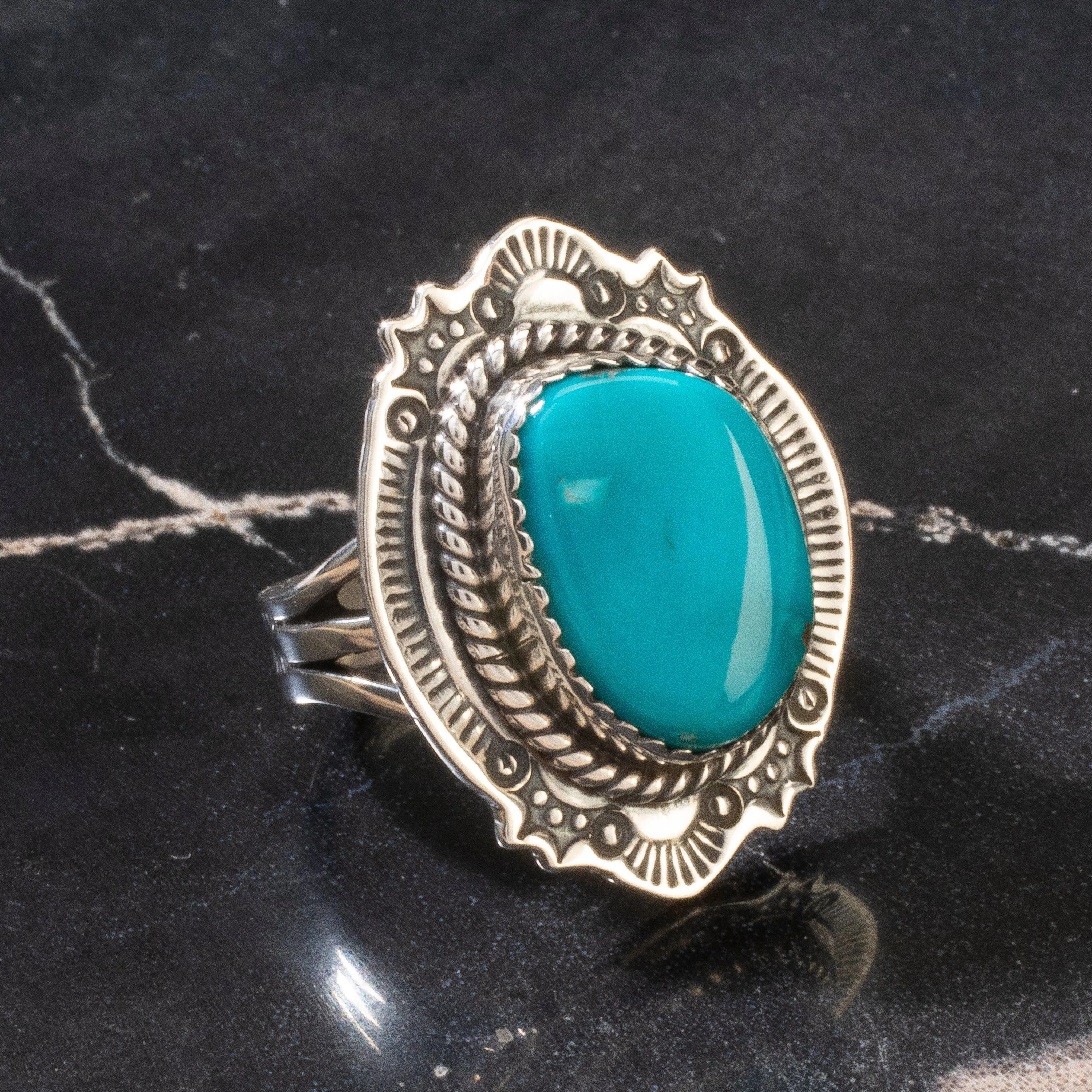 Joe Piaso Jr. Sleeping Beauty Turquoise Navajo USA Native American Made 925 Sterling Silver Ring