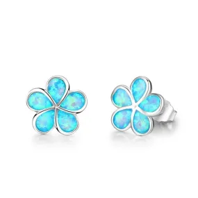 Leaf Design Blue Opal Silver Earrings