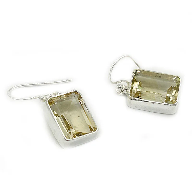 Lemon Quartz Rectangle Gemstone Earrings