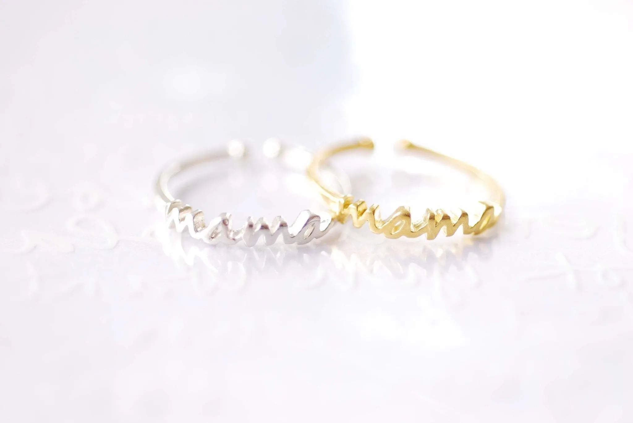 Mama Ring 925 Sterling Silver Gold Name Ring Personalized Name Adjustable Ring Stacking Ring Momma Ring Momma Bear Gift For Her