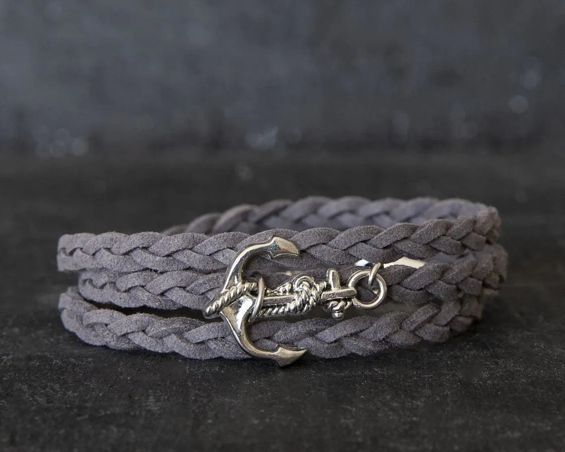 Men's Bracelet - Men's anchor Bracelet - Men's Jewelry - Men's Gift - Men's Faux Leather Bracelet - Boyfriend Gift - Husband Gift - Vegan