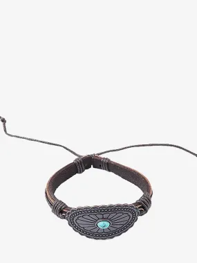 Montana West Brown Oval Floral Concho Leather Cord Bracelet