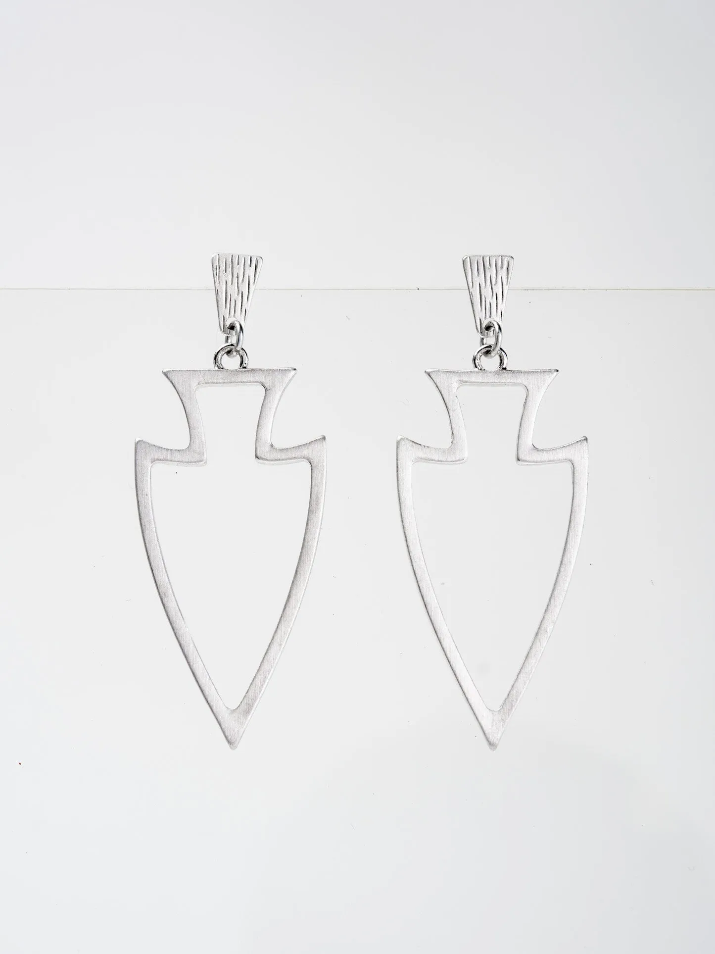 Morgan Boho Brushed Metal Open Arrowhead Drop Earrings