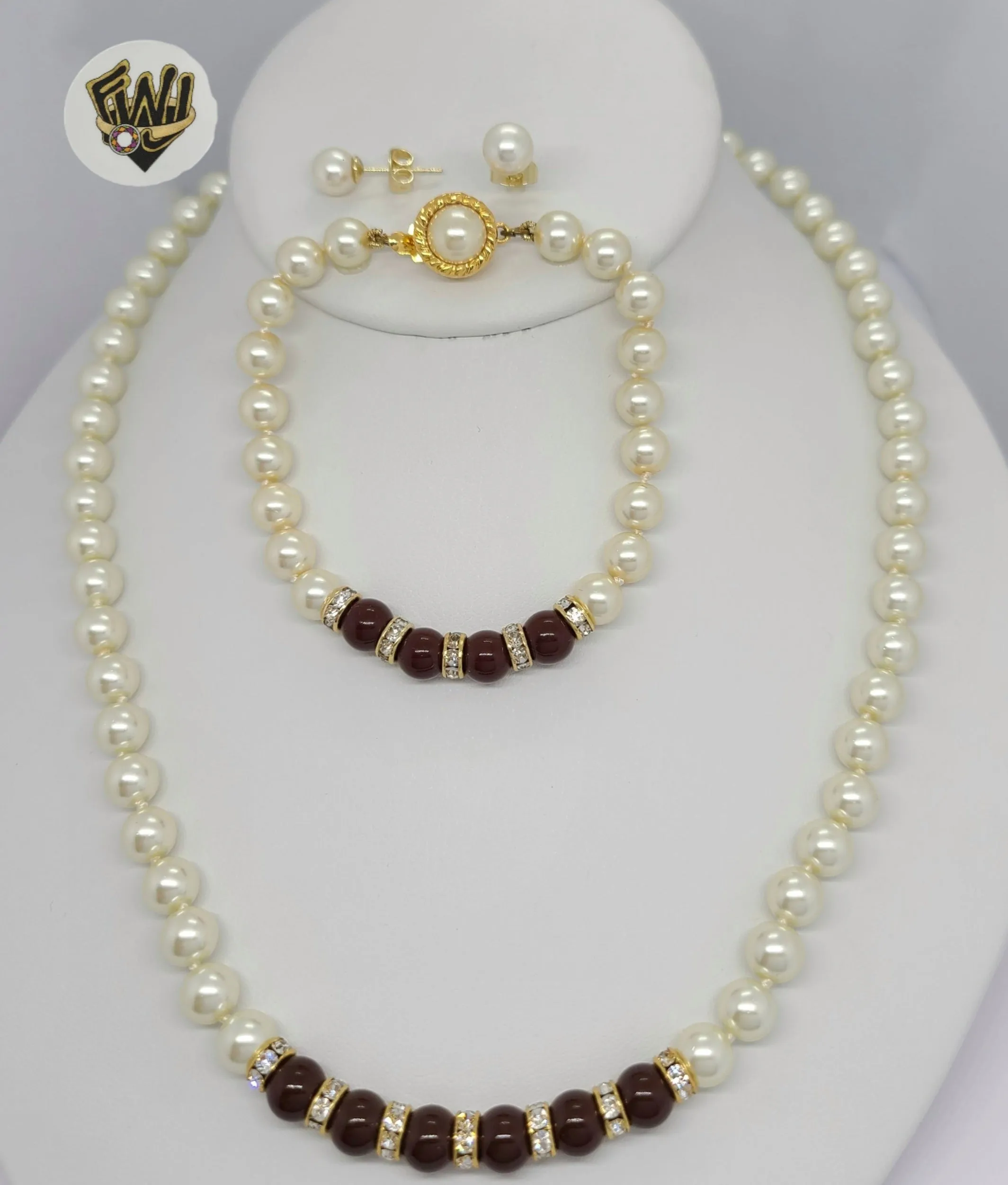 (MSET-30) Gold Laminate - Two Colors Mallorca Pearls Set - BGF