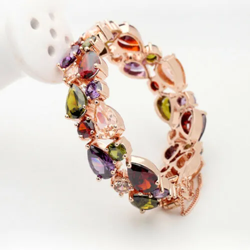 Multi-Color Gemstone Rose Gold Tennis Bracelet