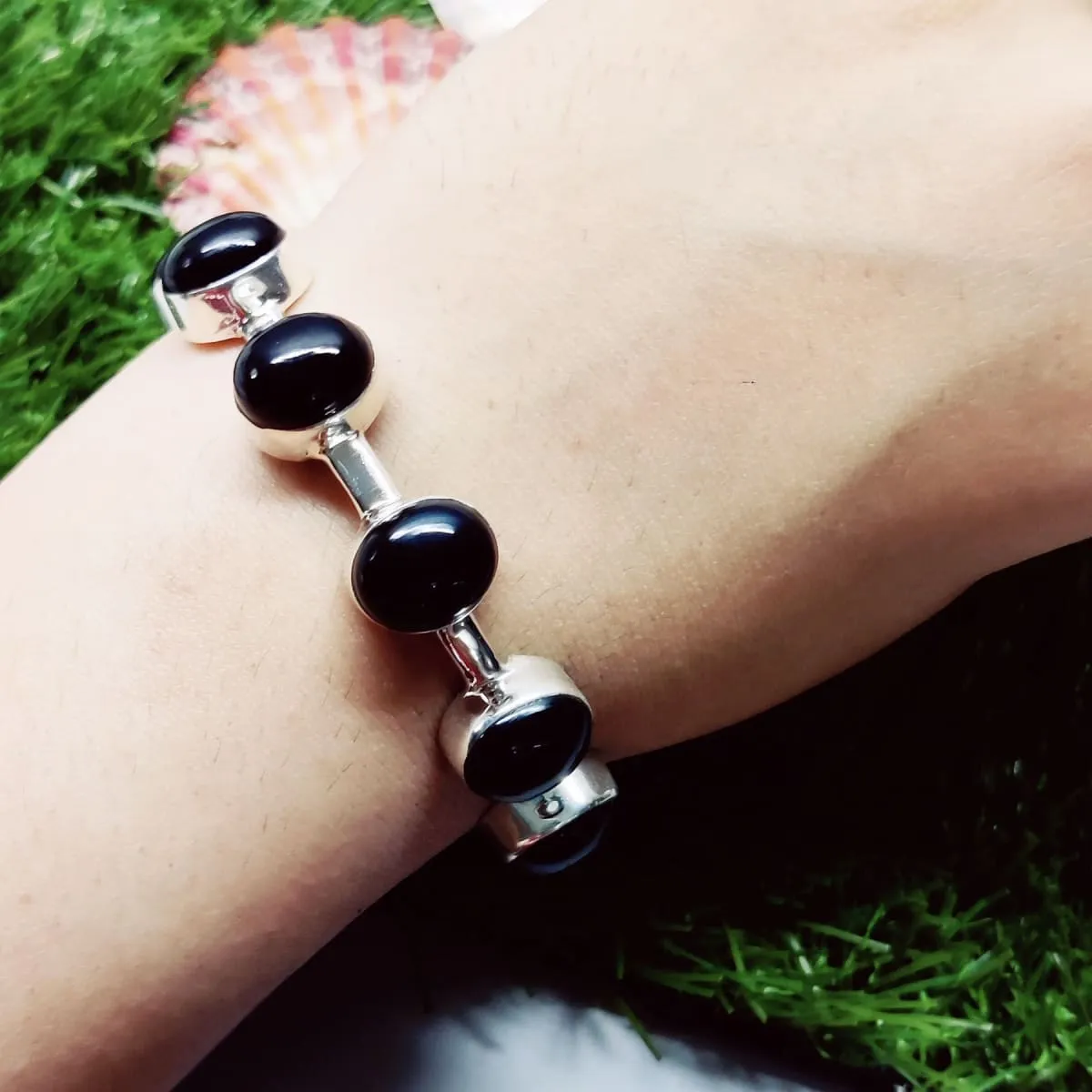 Natural Black Onyx Bangle , Gemstone Bangle , Ethnic Cuff Bracelet , Adjustable Bangle , 925 Sterling Silver Jewelry